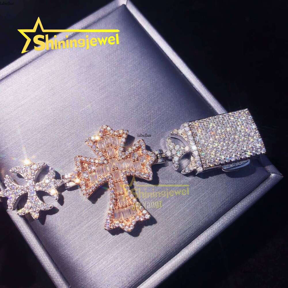 Snowflake Cross Bracelet Large 31.6Mm Two-Tone Hip-Hop Sier Religious Jewelry Moissanite Cuban Chain