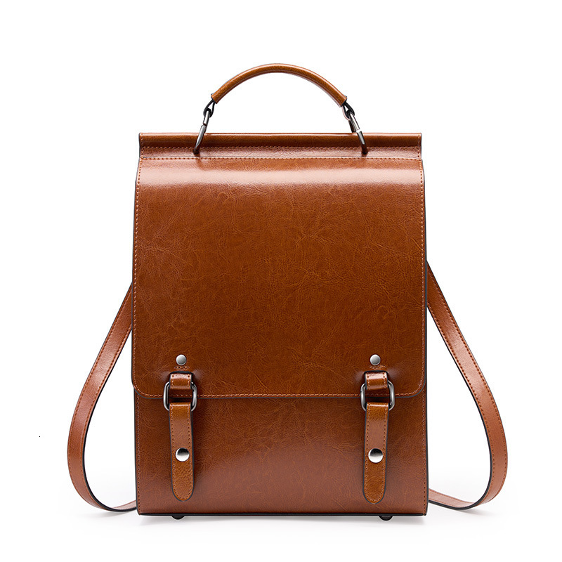 New Genuine Leather Women British Style School Bag For College Students Simple Cowhide Laptop Backpack