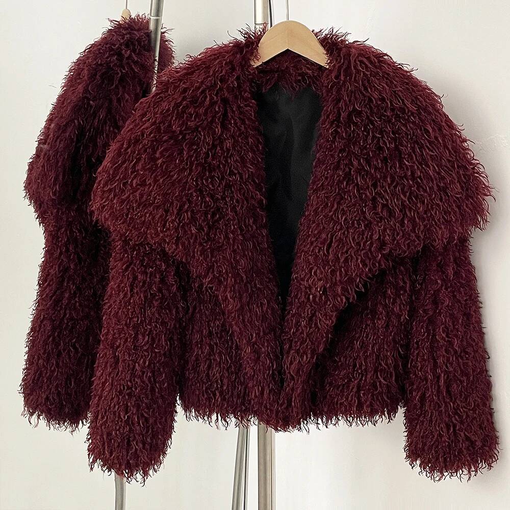 New Autumn Winter Clothes Women Fashion Big Collar Artificial Mongolia Sheep Jacket Faux Coat Fake Fur Overcoat