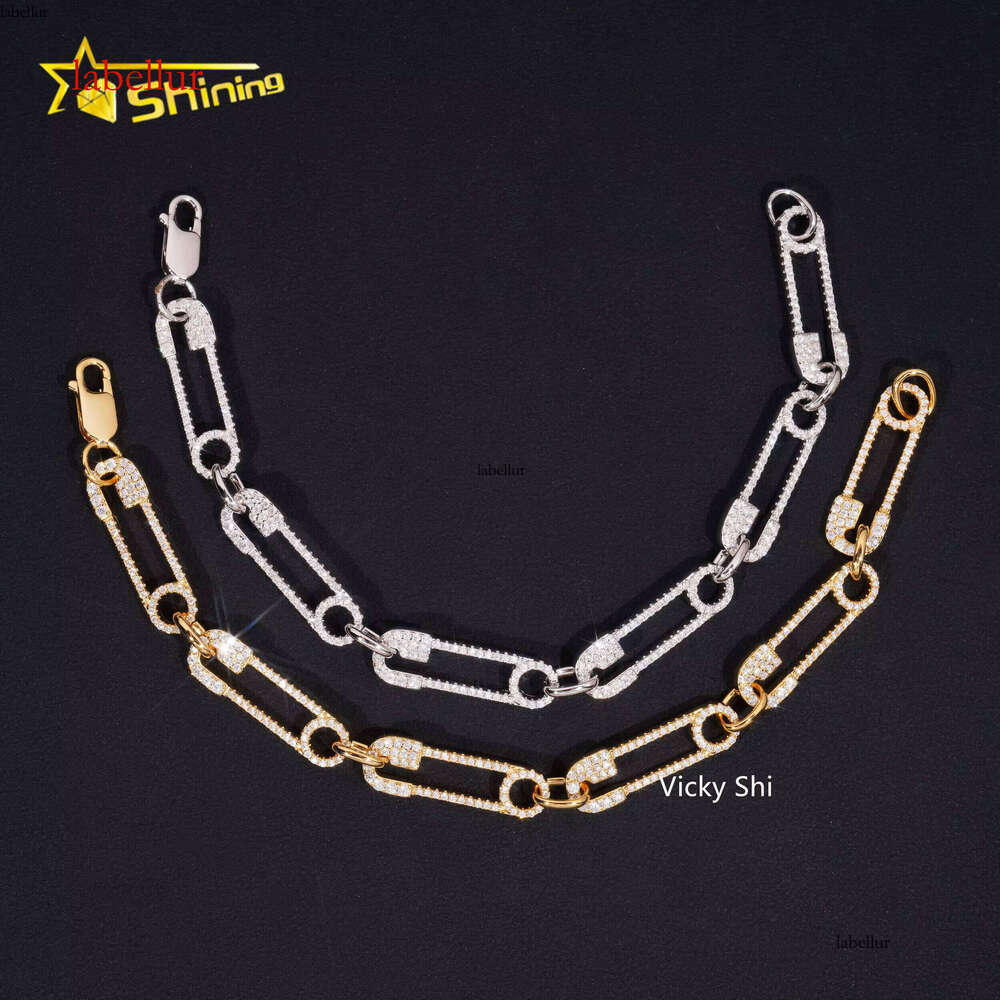 Hip Hop Jewelry Fashion Paper Clip Style Sier Gold Plated Iced Out Moissanite Tennis Bracelet Gifts