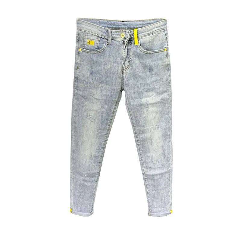 Summer Autumn Korean Designer Clothing Embroidered Slim Pencil Jeans Men Vintage Washed Casual Streetwear Cotton Trousers