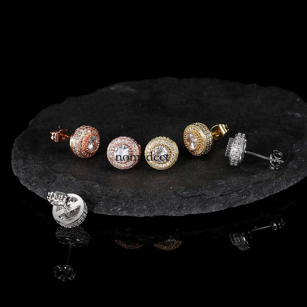 Jewelry Full Dia Round Stud Micro Inlaid Zircon Trendy Personality Hip Hop Men's Earrings