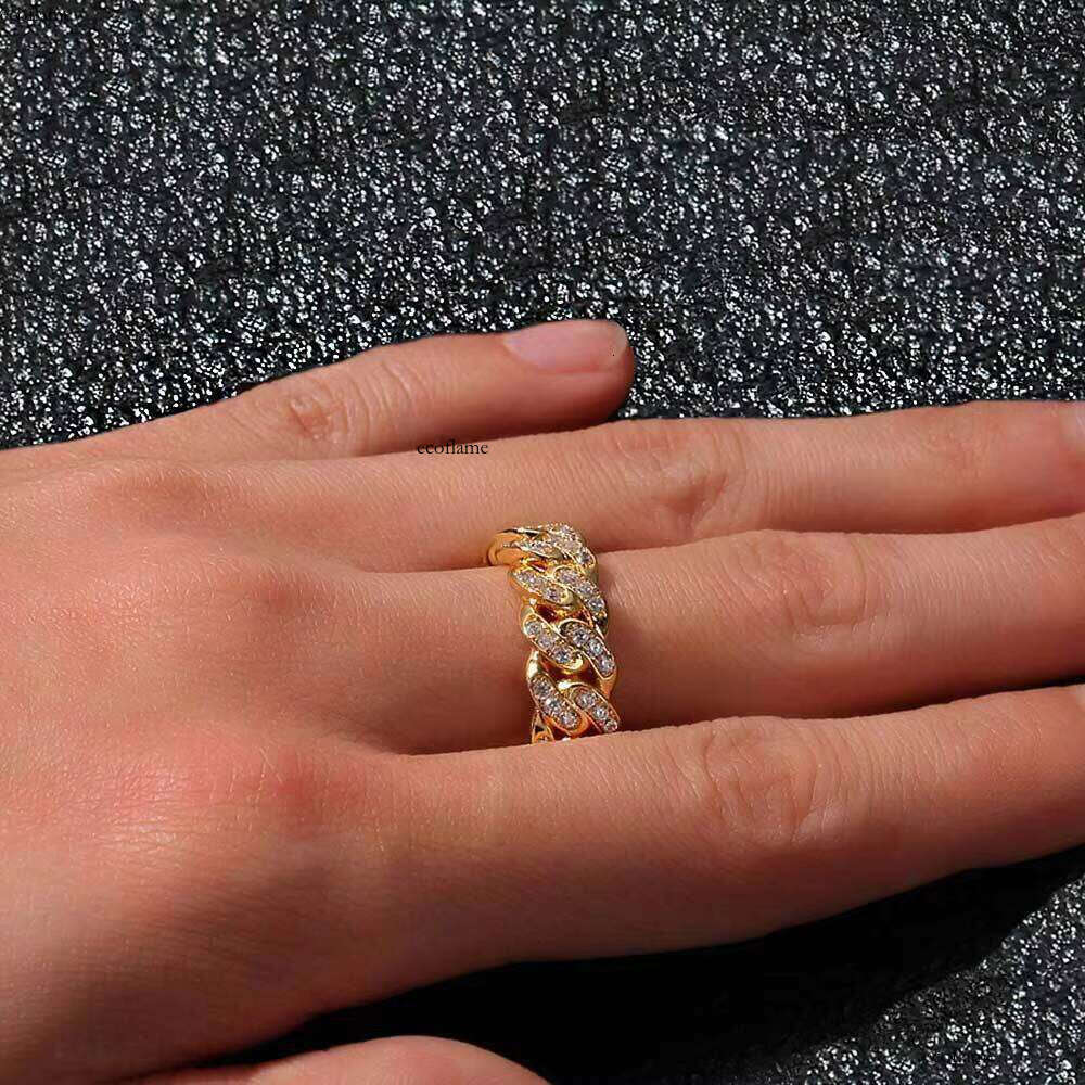 Noya Gold-Plated for Men Hip-Hop Ice Out Miami Cuban Link Ring Jewelry