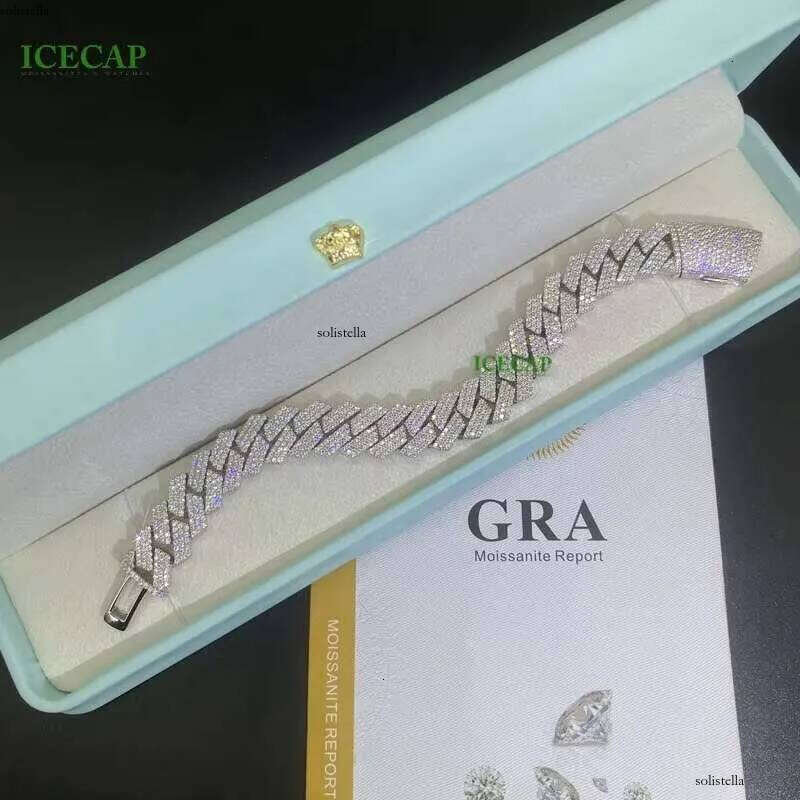 15mm 3Rows VVS Moissanite Miami Pass Dia Test Sterling Sier Bracelet White Gold Cuban Link Chain Necklaces