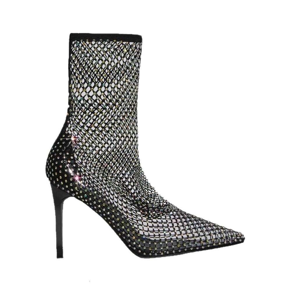 2025 Rhinestone Hollow Short High Heel Stiletto Sandals Sexy Nightclub Disco Lace Bling Boots