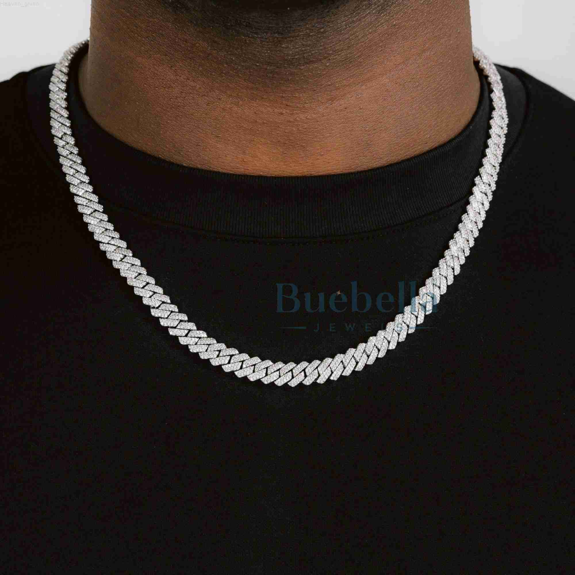 Wholesale 8MM Moissanite Cuban Link Chain Necklace Men Hip Hop Iced Out Vvs Diamond 925 Silver Cuban neckless