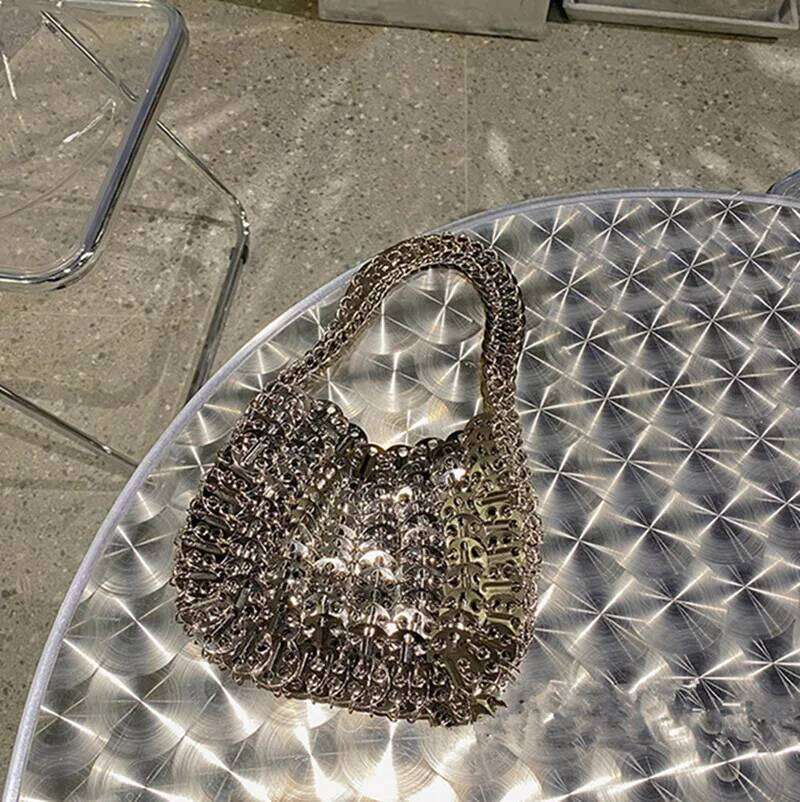 Women's 2025 Trend Designer Handbag Metal Chain Tote Hollow Evening Clutch Female Travel Holiday Shoulder Bag