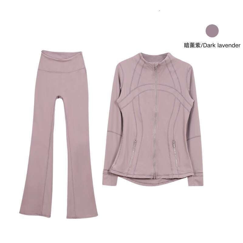 Women's Slim Fit Flared Pants and Jacket Set for Sports