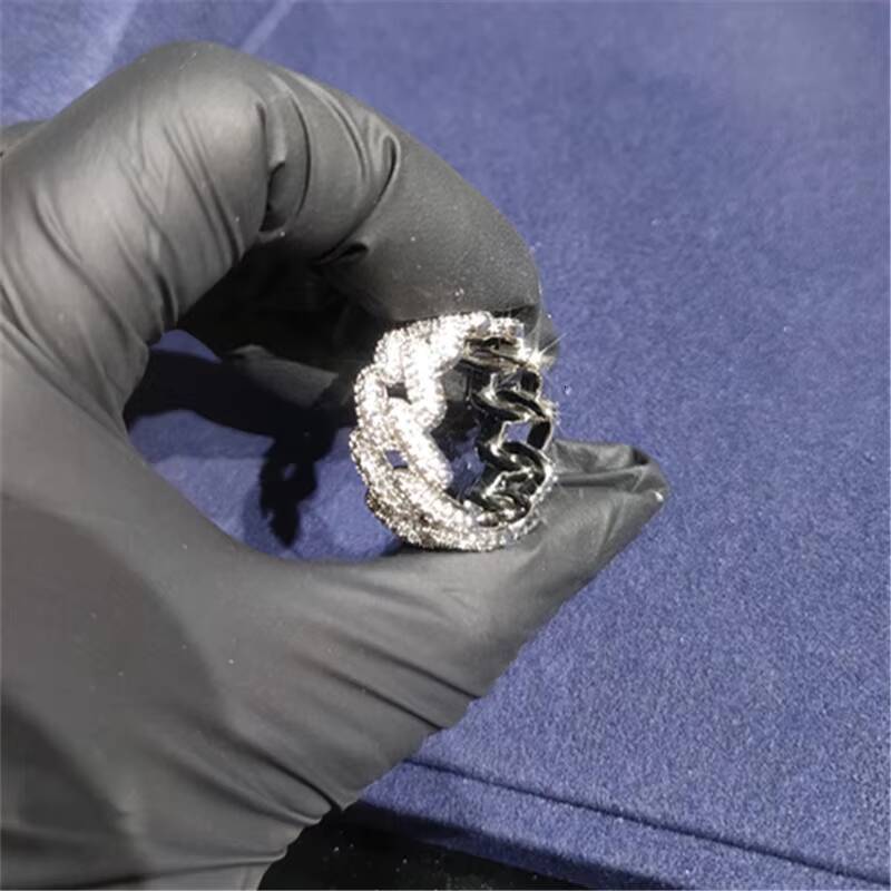 Custom Jewelry Moissanite Hip Hop Cuban Rings 925 Sterling Silver Fashion 2 Rows VVS Diamond Ring