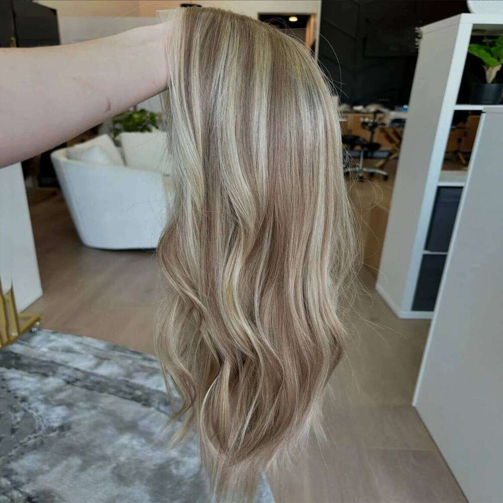 European Blonde Balayage Synthetic Hair Wigs Colored with Natural Hairline HD Lace Front Wig for Women