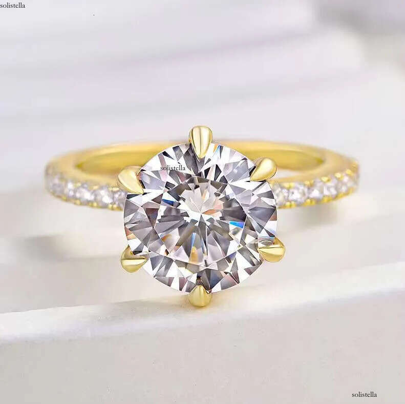 Hot Sale Valentine's Day Six-Claw Moissanite Ring S Gold Inlaid High Quality Classic Jewelry