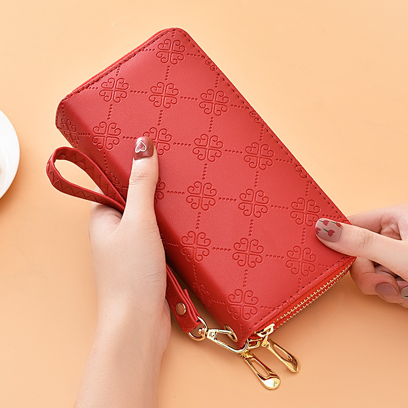 Wallet For Women Long Style European And American Shiny Leather Luxury Bag Double Zipper Clutch Large Capacity Double Layer Phone Bag Matte Wrist Stra