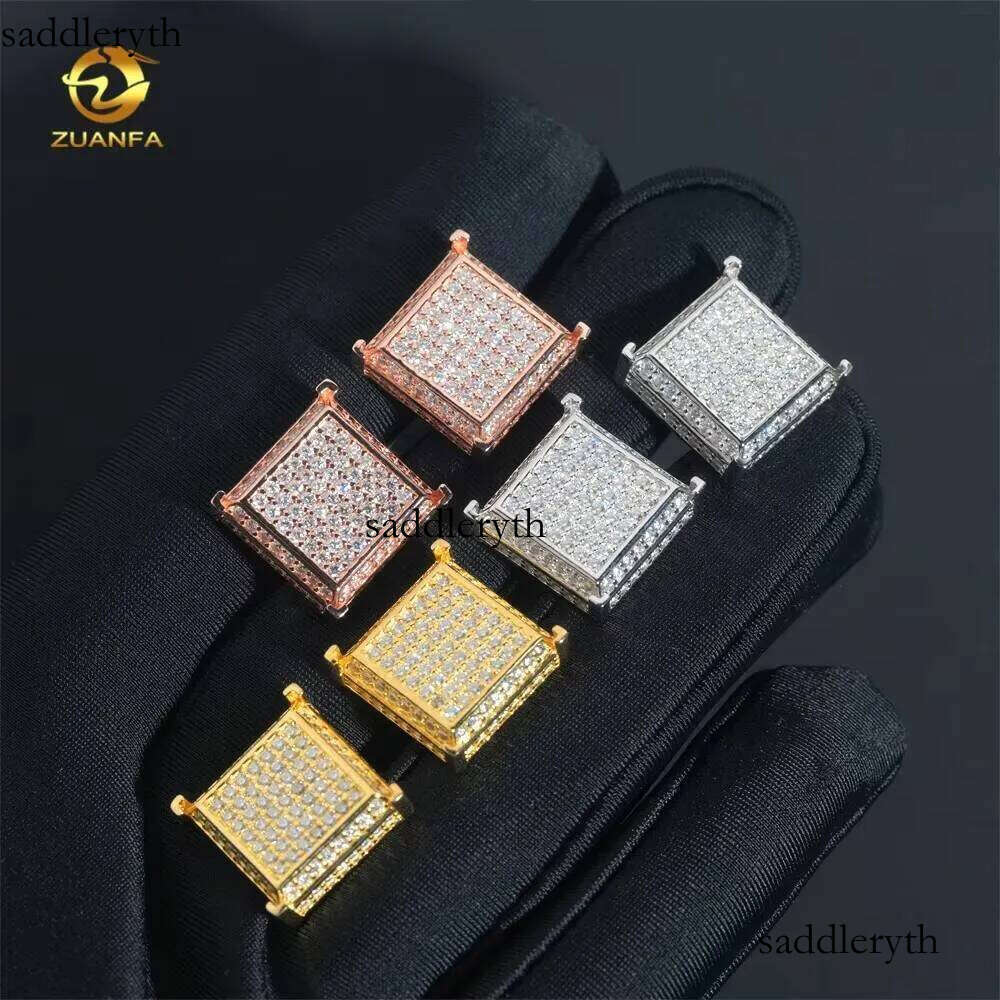 Big Square Shape Full Iced Out Hip Hop GRA Certertificate Sterling Sier Men Moissanite Earrings 13 28