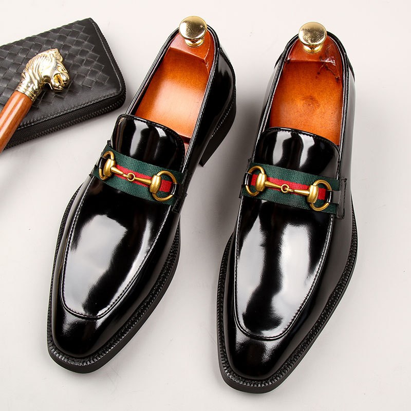 High-Quality British Style Black Patent Leather Men's Wedding Footwear