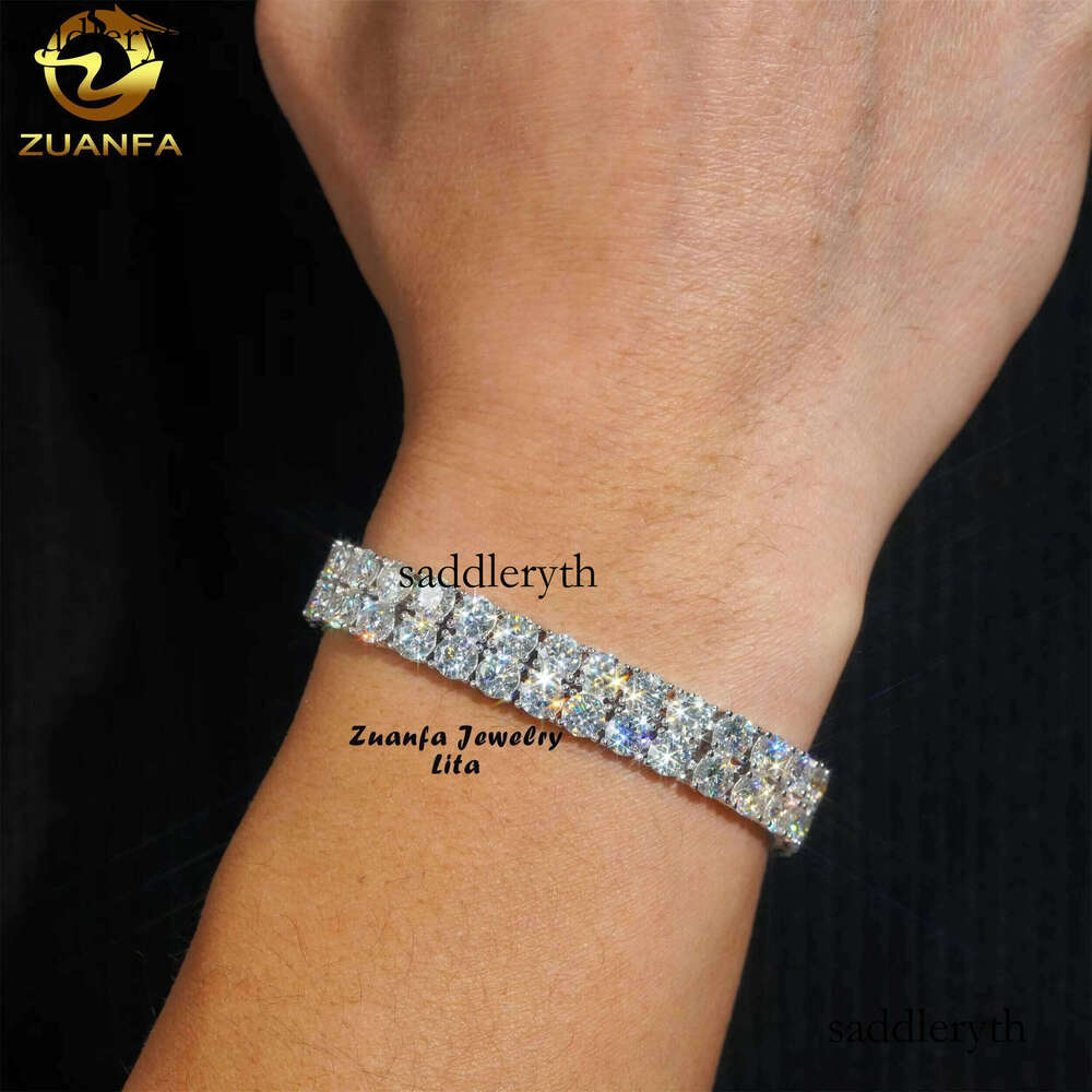 Hip Hop Rapper D Color VVS Dia Sier Gold Plated 10mm Two Rows Moissanite Tennis Chain Bracelet 82 24
