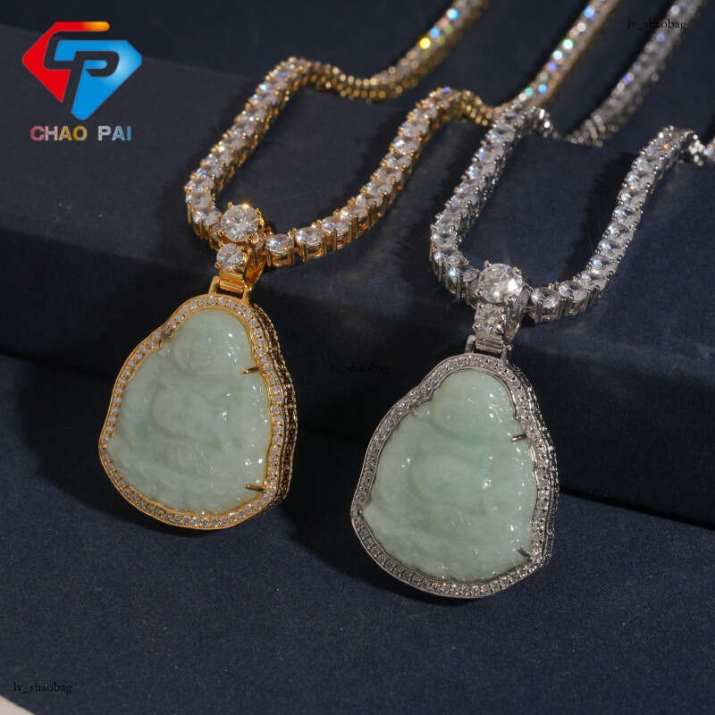 New Chinese Style Natural Jade Buddha with Sier Inlay and Moissanite Pendant