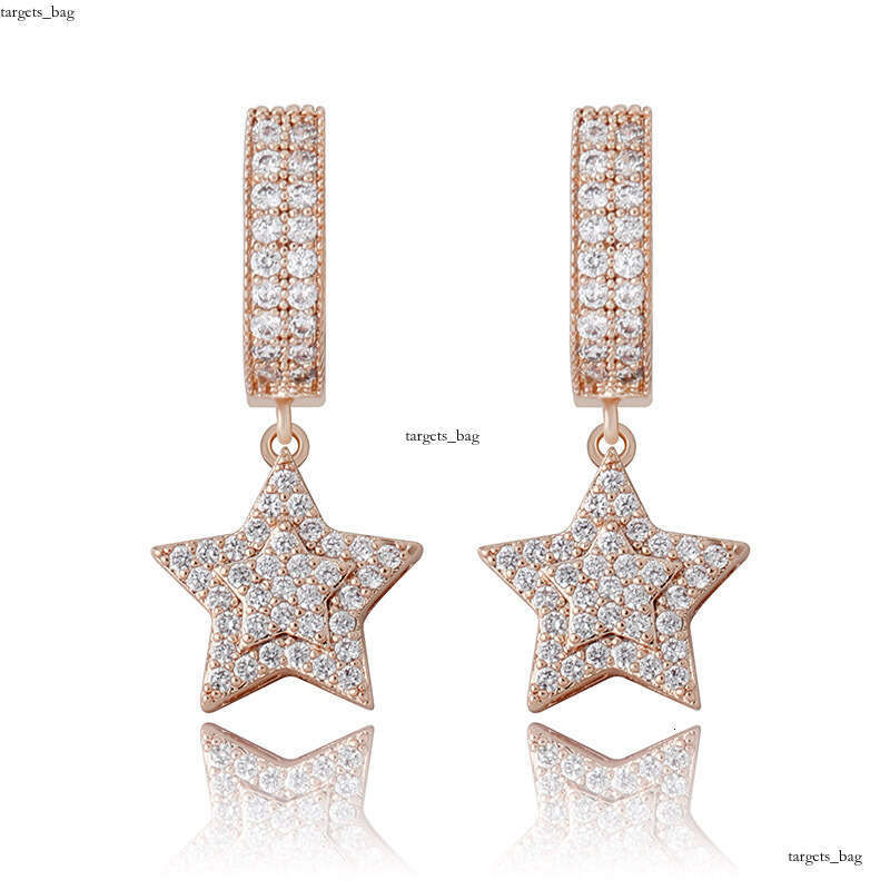 Hip Hop Five-Pointed Star Full Zircon Fashion Women's Earrings Gold Jewelry