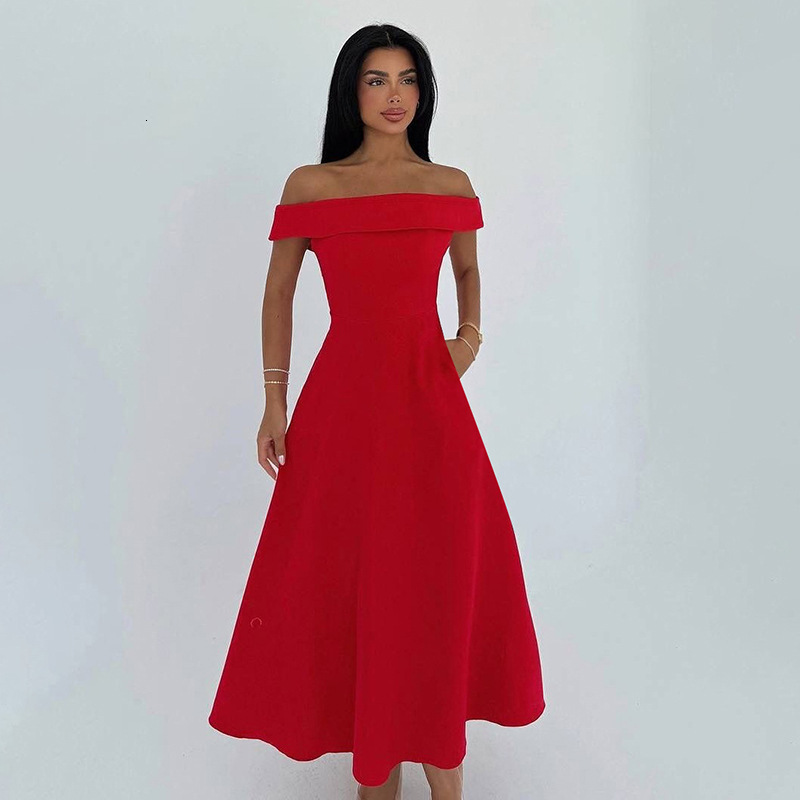 2025 Autumn New Sexy Slim Off-Shoulder Strapless Solid Color Elegant Dress for Women