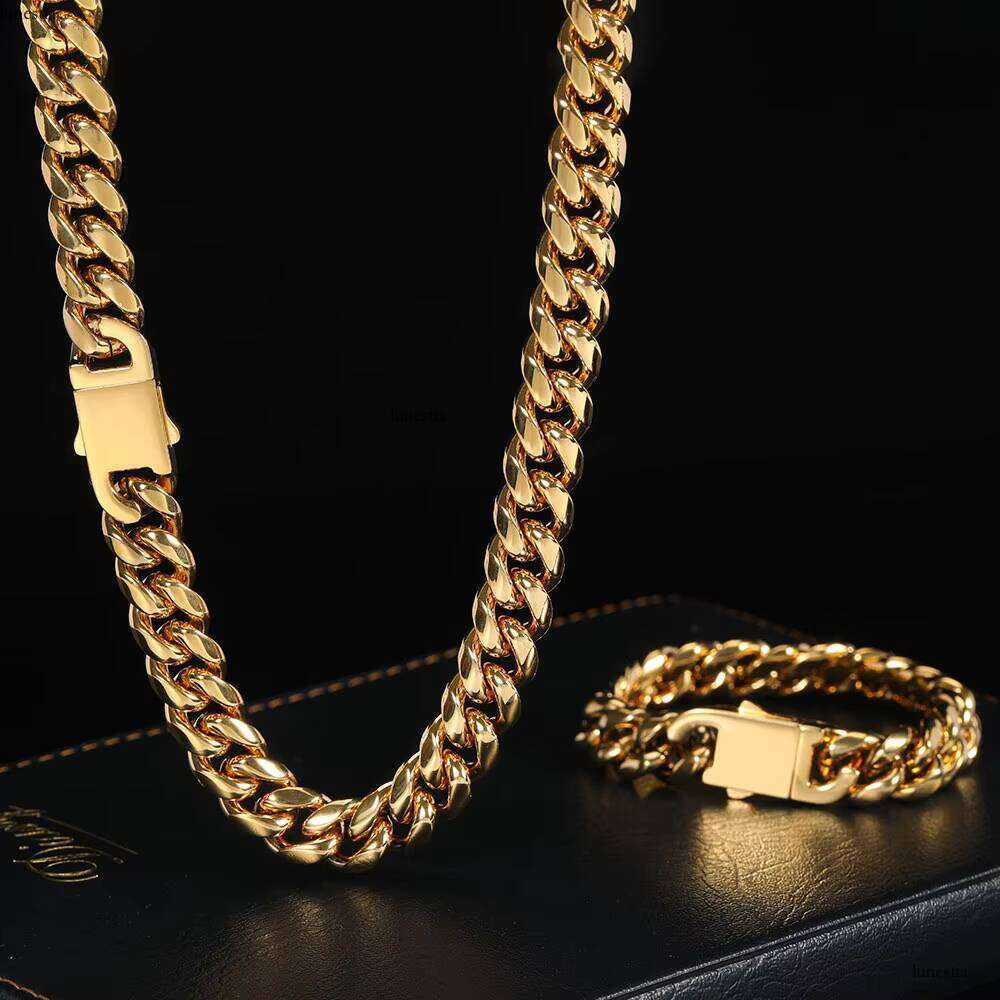 Nuoya Men's Fine Jewelry 8mm Stainless Steel Chain Miami Cuban Link Gold/Sier Plated Hip Hop Style Bracelet