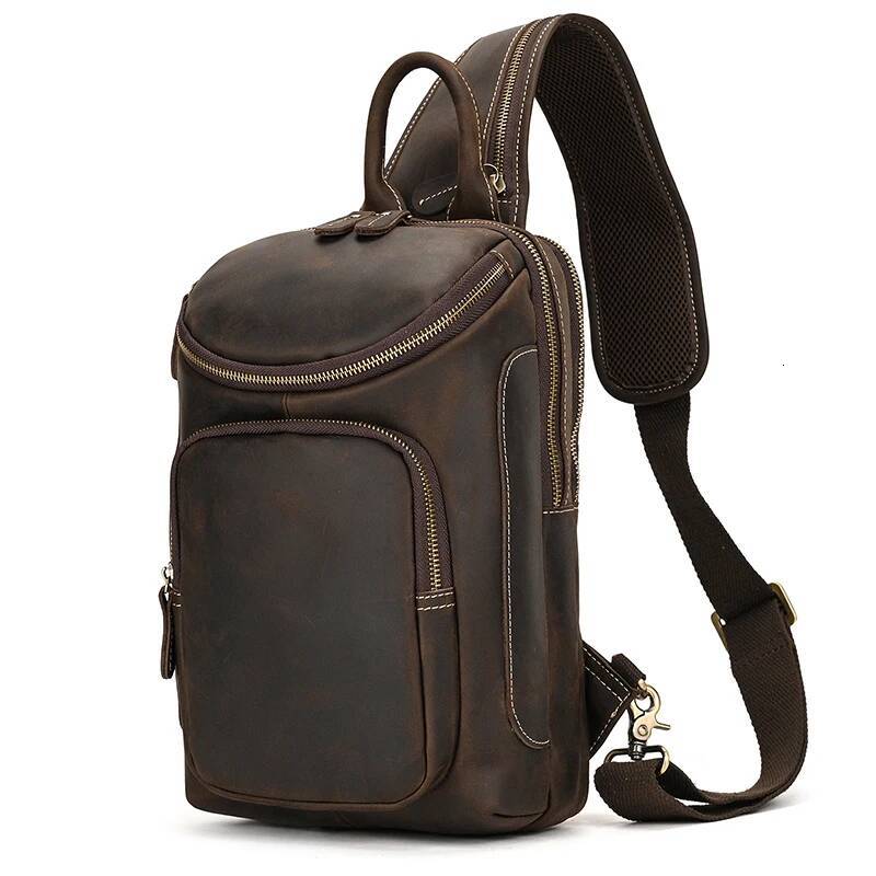 High Capacity For Men Crossbody Single Shoulder Bagpack Man Travel Chest Bag Pack Genuine Leather