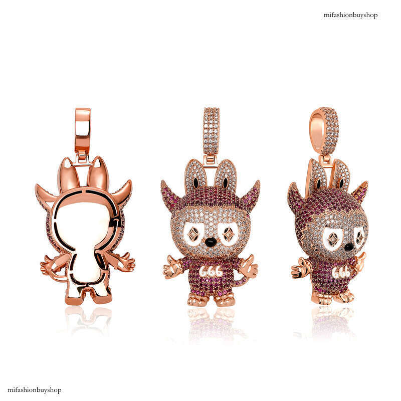 Labubu National Trend Collaboration Hip-Hop Pendant Full Dia Sterling Silver Inlaid Moissanite chain Necklace New INS Cartoon Sweater Hoodie Chain
