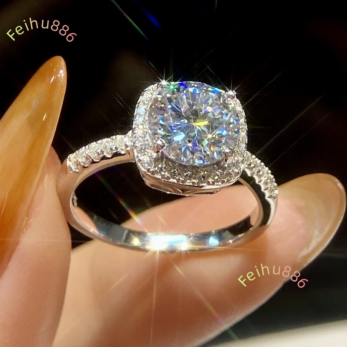 925 Sterling Silver White Gold Plate Gra Certificate VVS Moissanite Diamond square Ring for Women Wedding Fine Jewelry