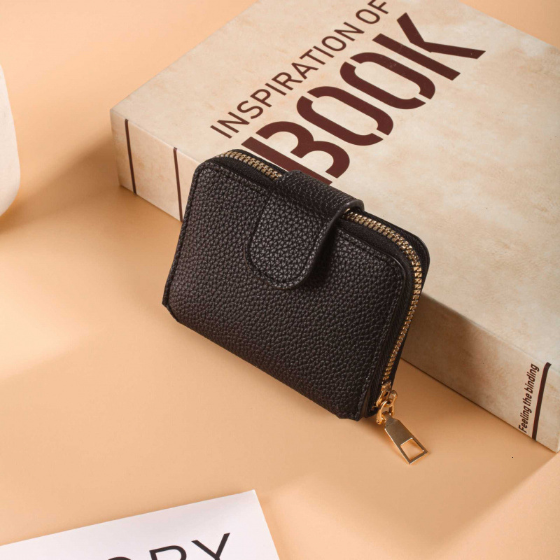 Cross-border Women's 80% Off Solid Color Lychee Texture Ladies Wallet With Makeup Mirror Multi-card Slot Coin Purse Luxury Bag Compartment Zipper