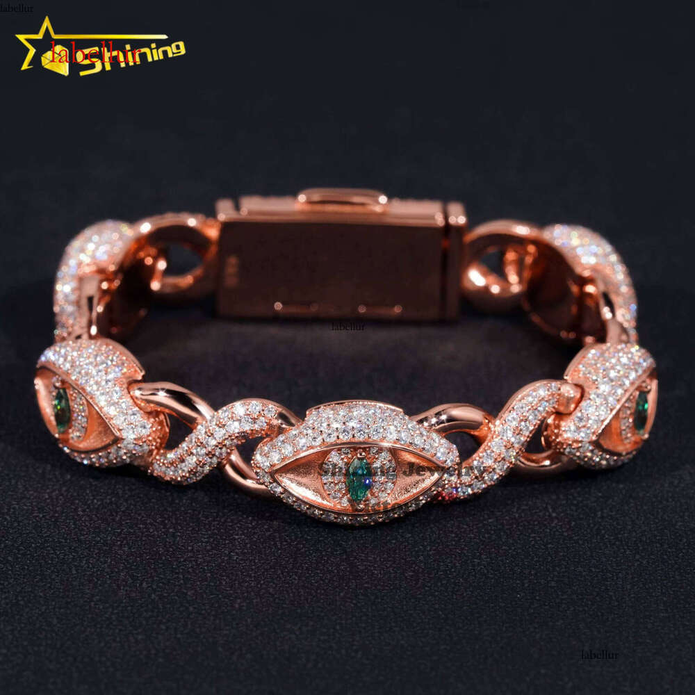 New Trendy Iced Out 12MM Evil Eye Infinity Link Cuban for Men Moissanite Dia Rose Gold Hip Hop Charms Bracelet