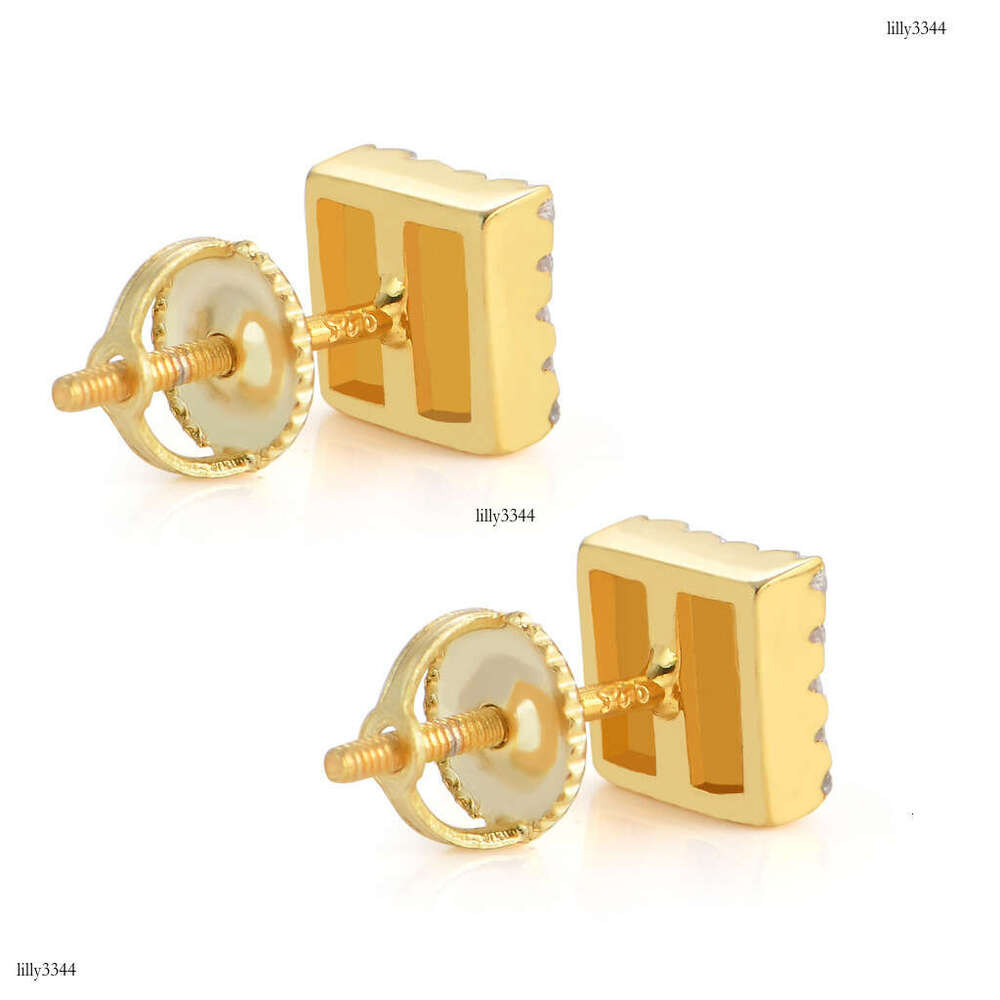 S for Men Body Pure Sier Stud Square Full Zircon Hip Hop Trendy Earrings Jewelry