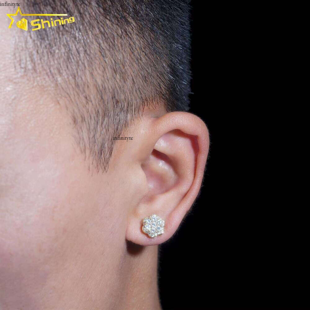 Jewelry Sterling Sier Dia Hip Hop Flower Earring VVS Moissanite Stud Earrings