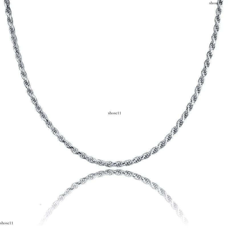 & White Gold Plated Sterling Sier Twist Necklace 3mm 18 22 Rope Chain Hip Hop Rapper Jewelry Gifts For Men and Women