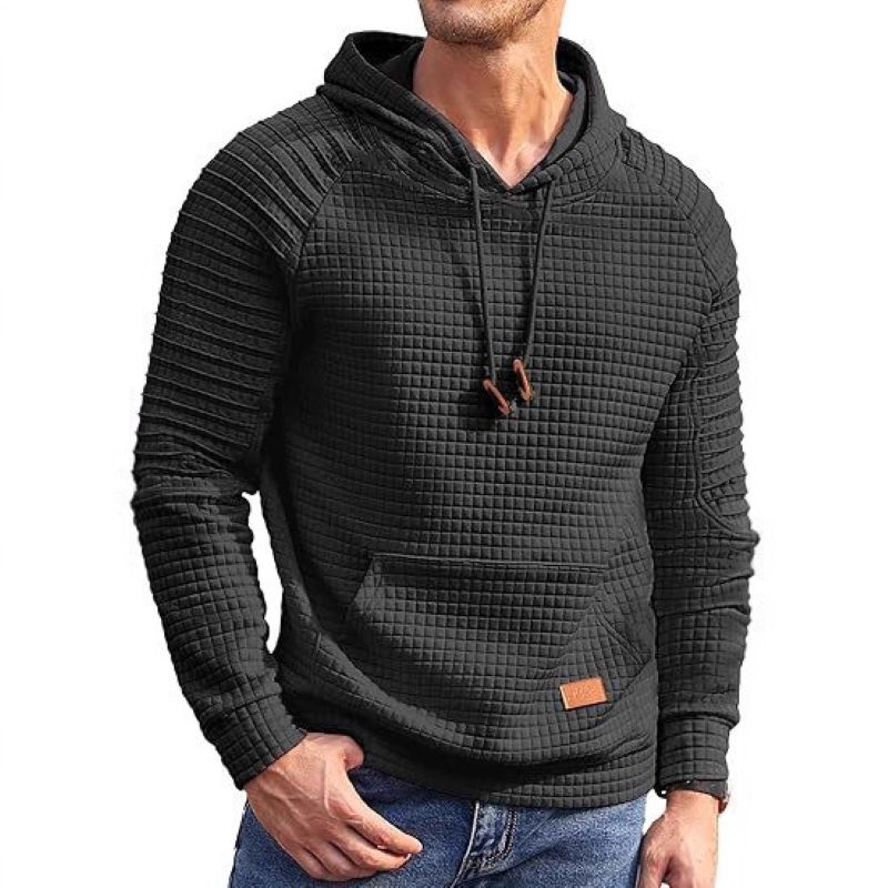 Mens Hoodies Pullover Casaul Long Sleeve Drawstring Waffle Knit Hooded Sweatshirt with Kanga Pocket