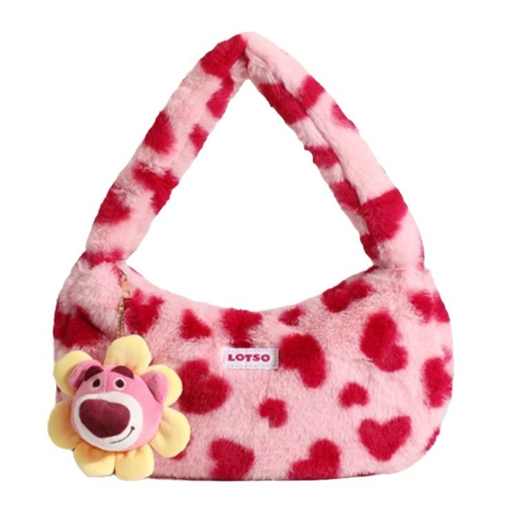 Strawberry Cute New Cartoon Underarm Small Bag Plush Heart Single Shoulder Handbag ddmymoon
