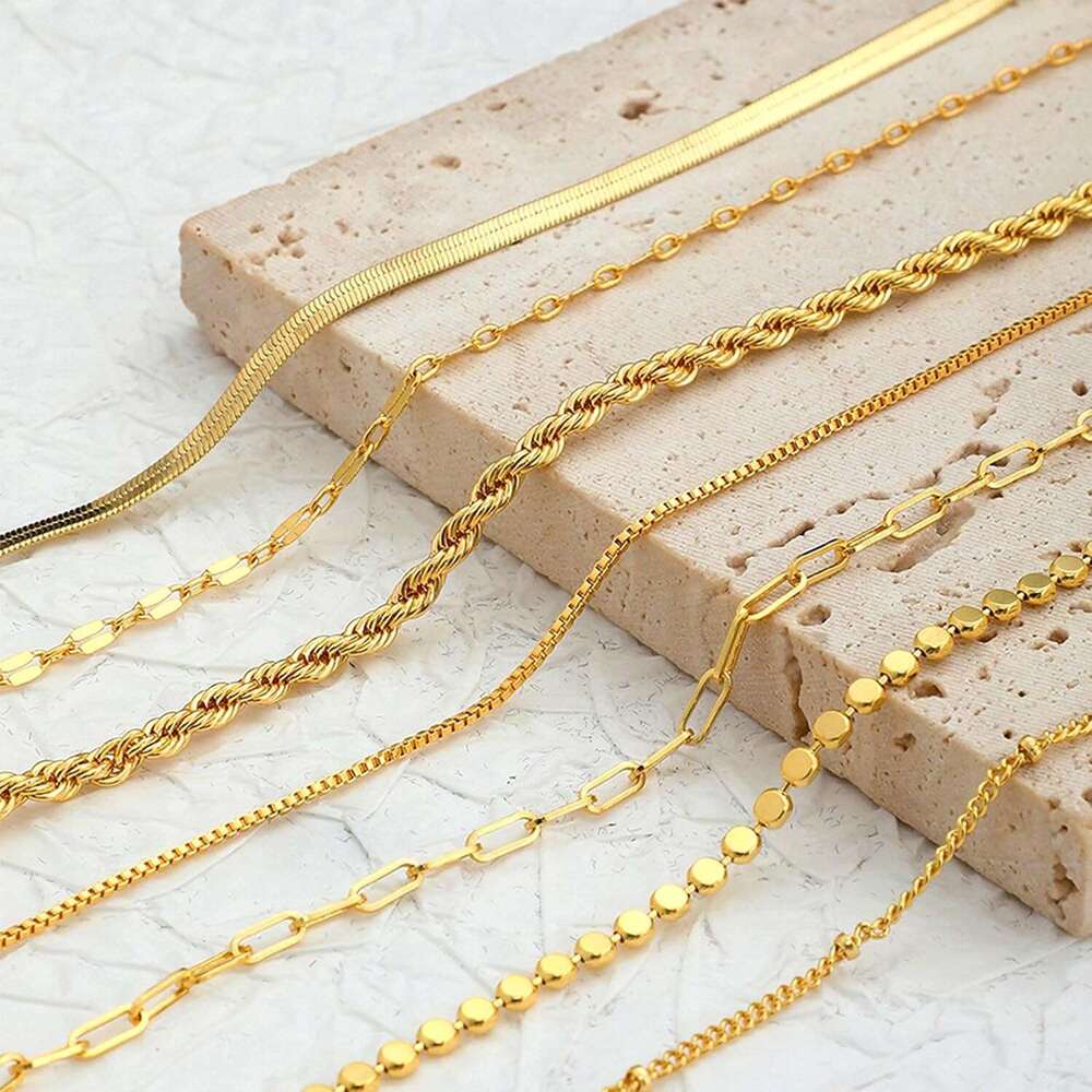 ty 14K Plated Stack Set Trendy Stackable non tarnish Paperclip Chain Bracelets Gold Jewelry Sets Gifts for Women