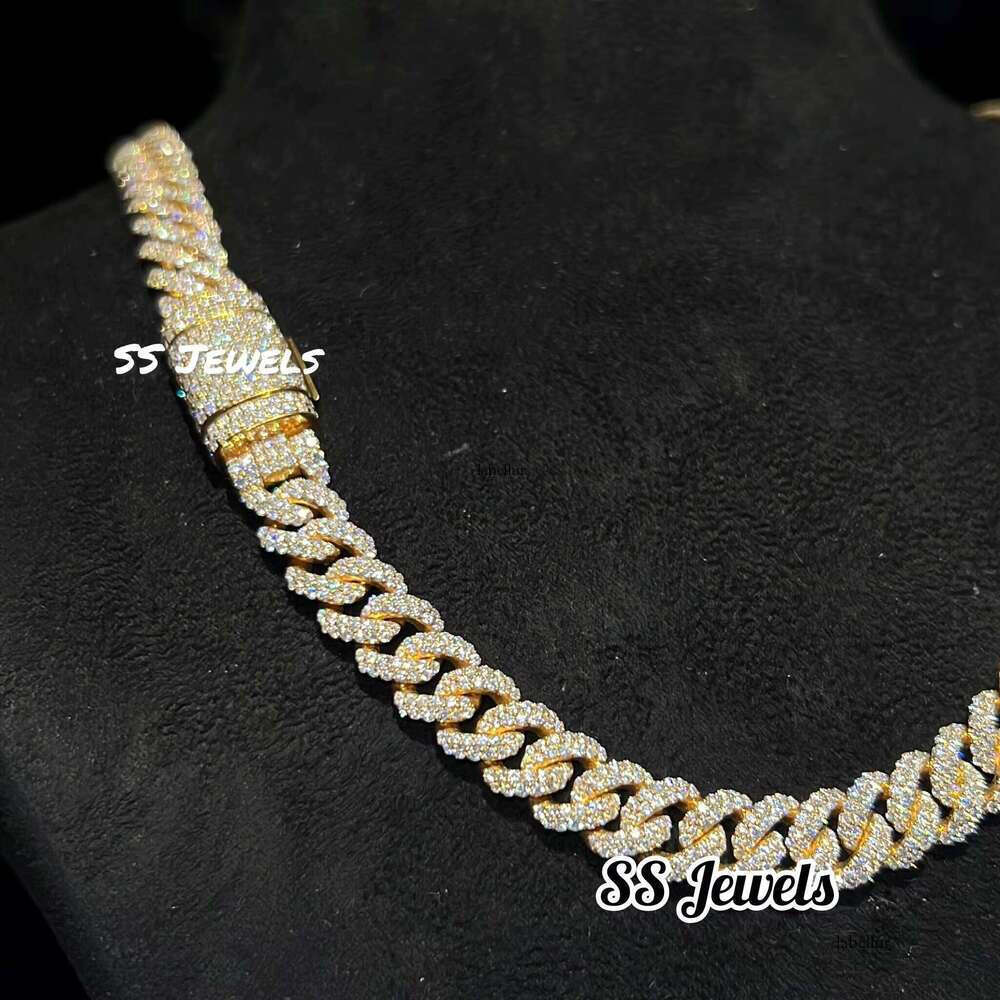 High-end Sier Cuban Chain Baguette Moissanite Hip-hop Unisex Necklace