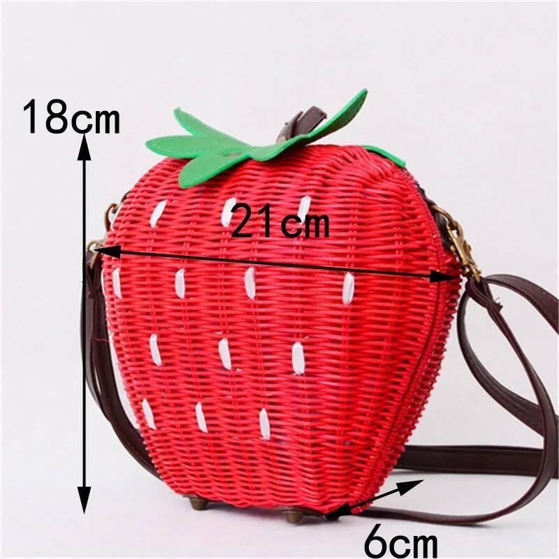 new Straw rattan pastoral woven fashion handbags fruit strawberry cartoon Messenger bag