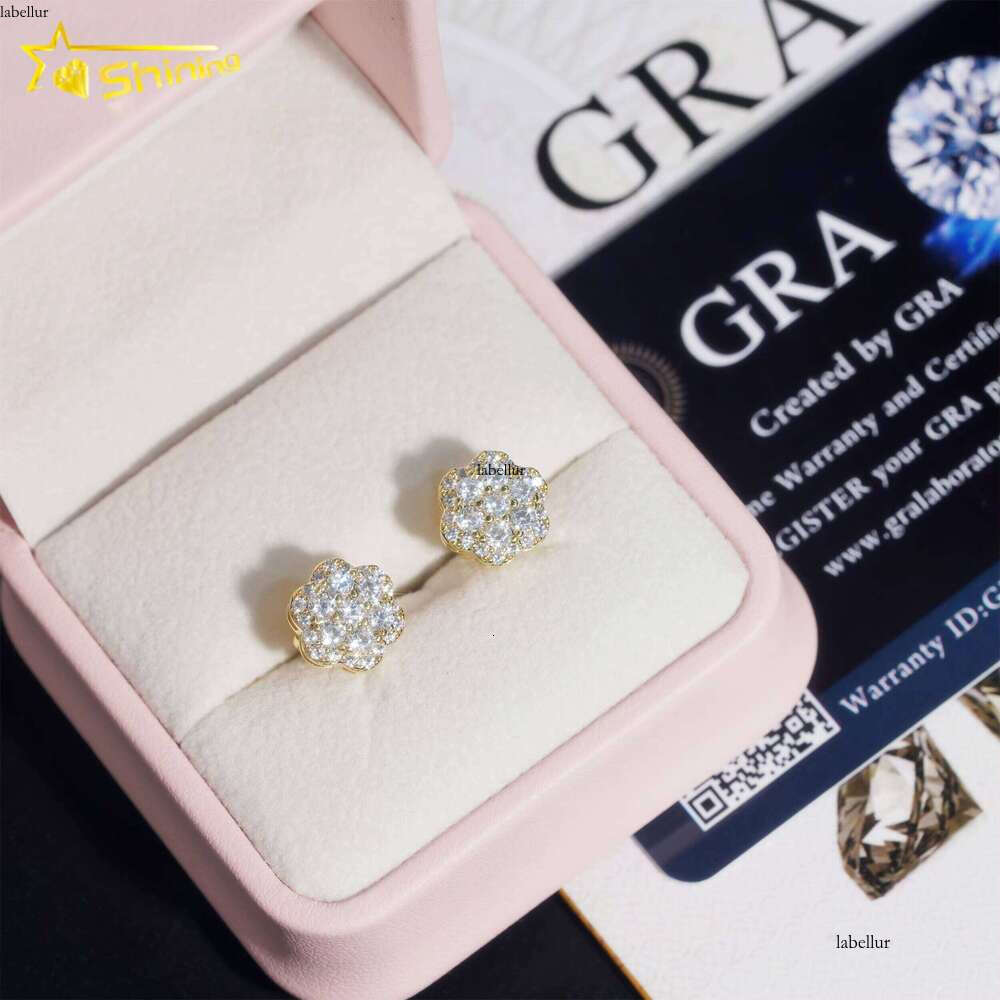 Jewelry Sterling Sier Dia Hip Hop Flower Earring VVS Moissanite Stud Earrings