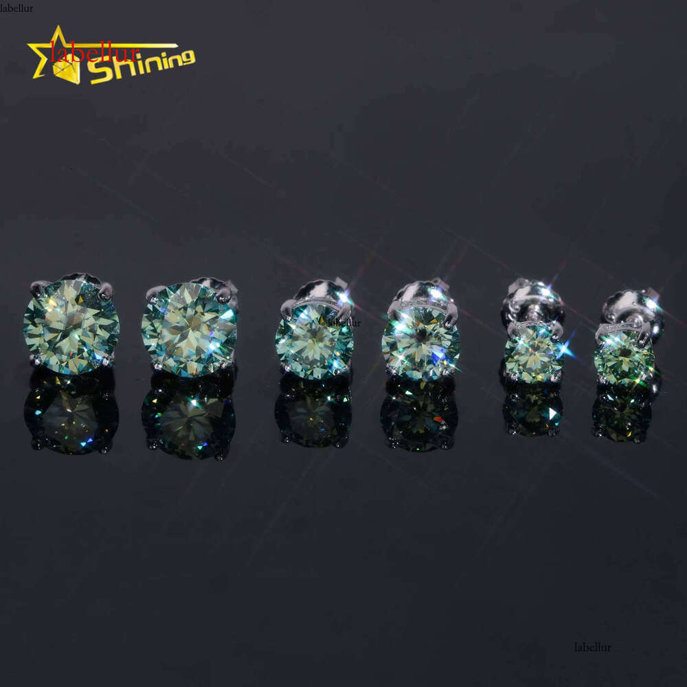 Pass Tester Sterling Sier Blue Green Moissanite Round Stud Hip Hop Earrings