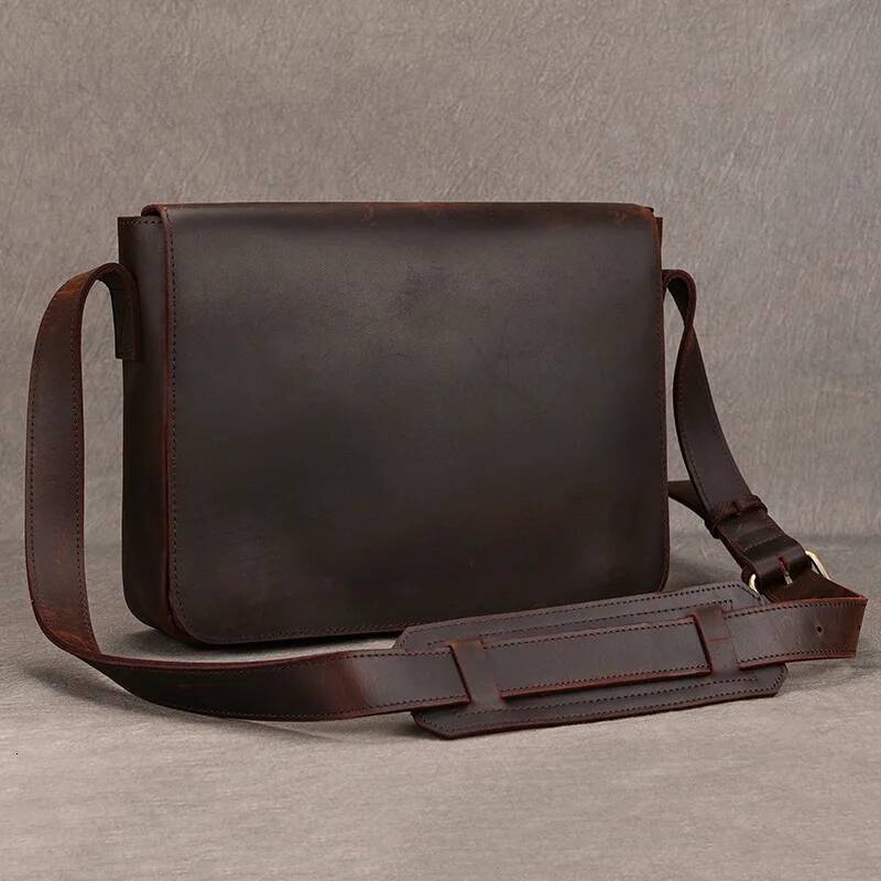 Men's Genuine Shoulder Crazy Horse Crossbody High Quality School bags Leather Messenger Bag for men male