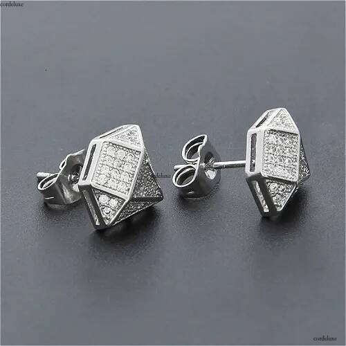 New Fashion Princess Cut Dia Mens Earring Studs and White Gold Plated personalized Hip Hop CZ Cubic Zirconia Stud Earrings Jewelry Bijoux Accessories