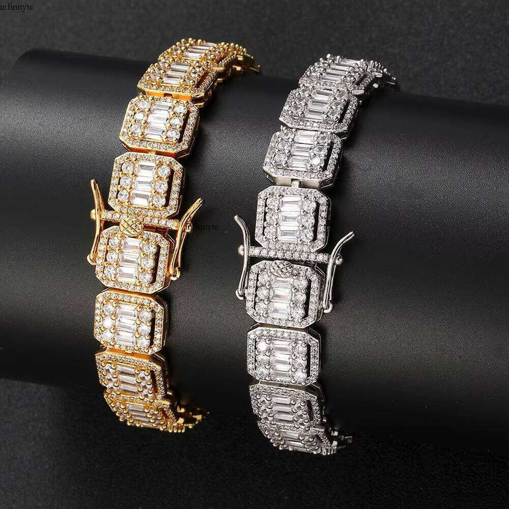Nuoya Hip Hop Jewelry 13mm Iced Out Dia Micro Pave Bling Baguetter Zircon Cluster Tennis Chain Bracelet