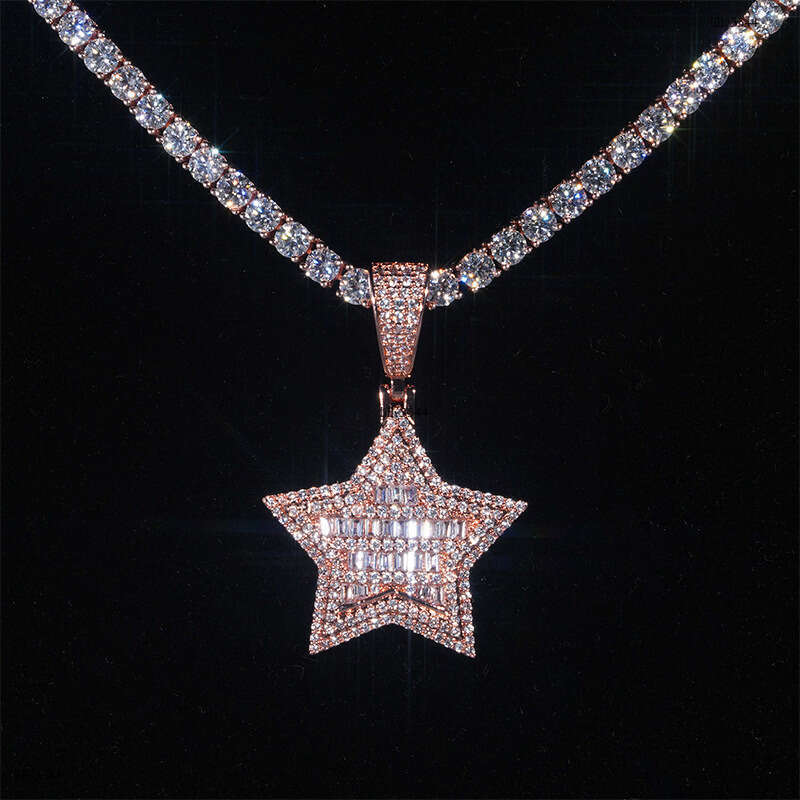 INS New Five-Pointed Star Pendant Sterling Silver Inlaid Moissanite chain Versatile Unisex Necklace Wuzhou