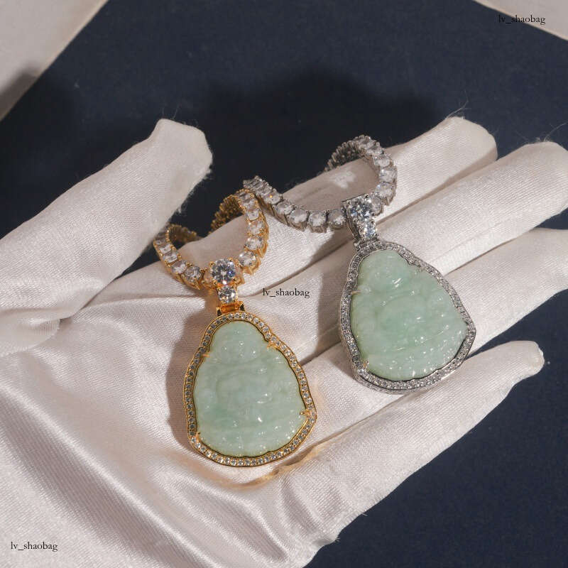 New Chinese Style Natural Jade Buddha with Sier Inlay and Moissanite Pendant