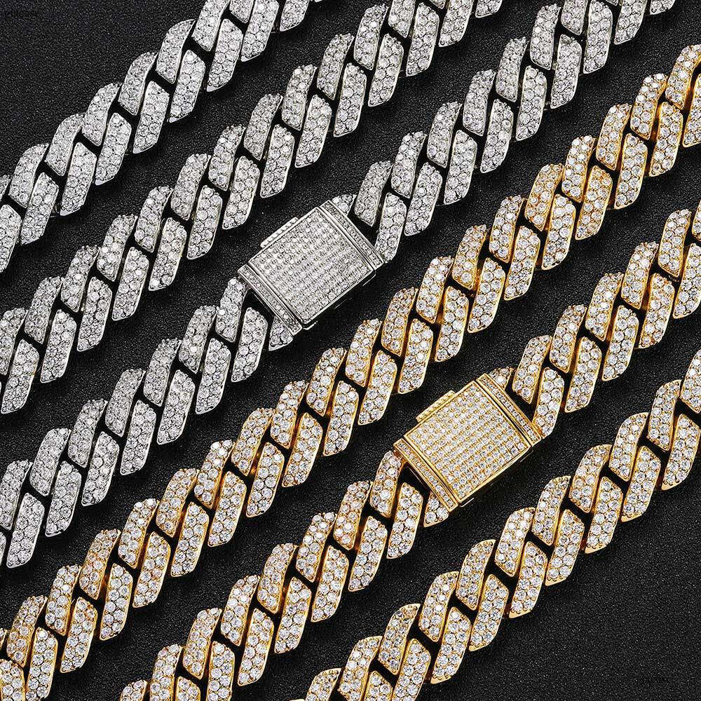 Hip Hop Moissanite chain 15mm Flip Clasp Double Row Full Dia Rhombus Cuban Chain Men's Necklace Jewelry