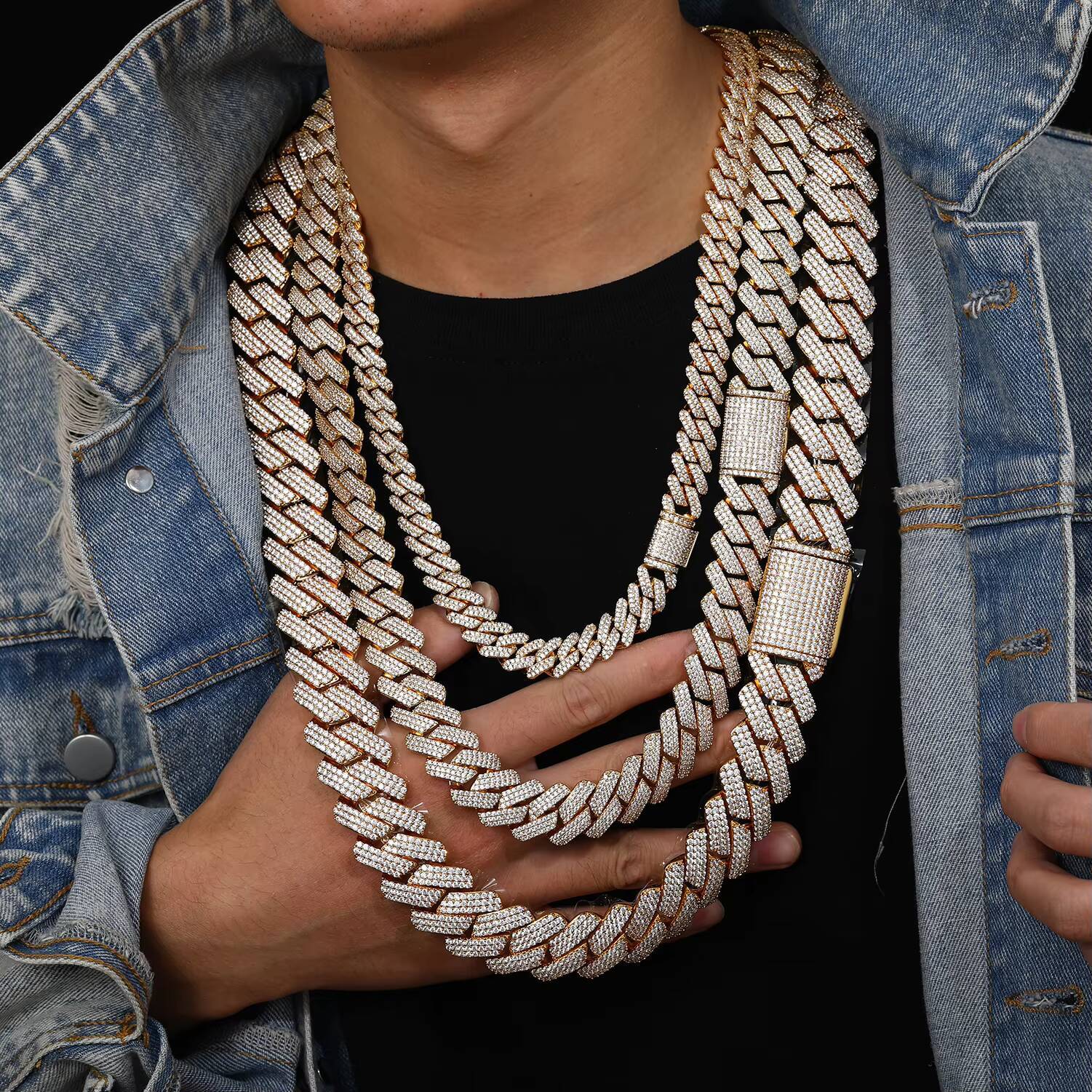 Hip Hop Jewelry Fashion 18K Gold Plated Brass CZ Zircon Diamond Luxury Iced Out Chunky Cuban Link Chain Necklace for Men Women
