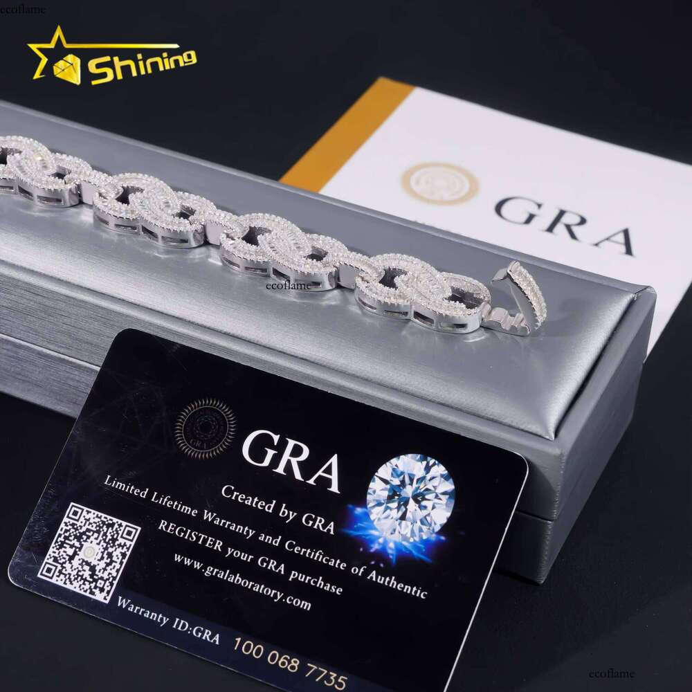GRA Verified Cross Franco Design 15mm Sier White Gold Jewelry Iced Out VVS Baguette Moissanite Infinity Cuban Bracelet