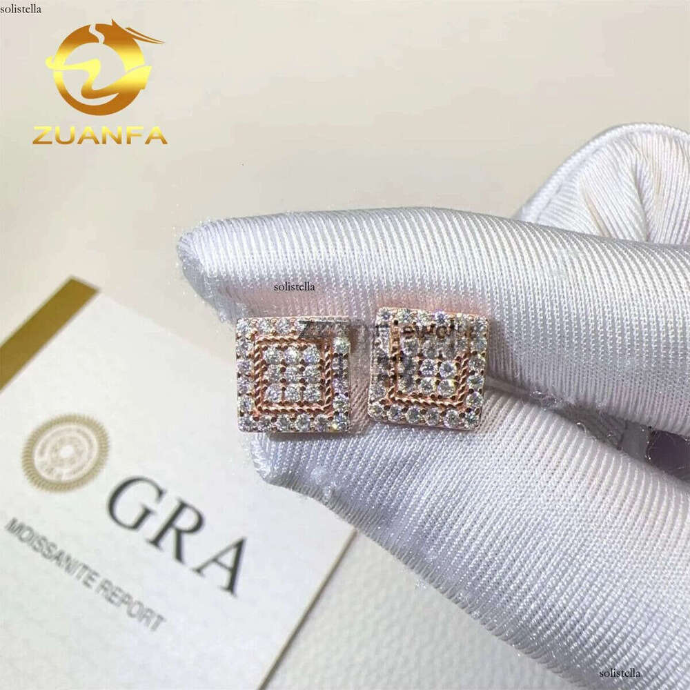 Retail Price New Design in Stock Iced Out Hip Hop Sterling Sier Screw Back Flawless Moissanite Dia Stud Earrings Men