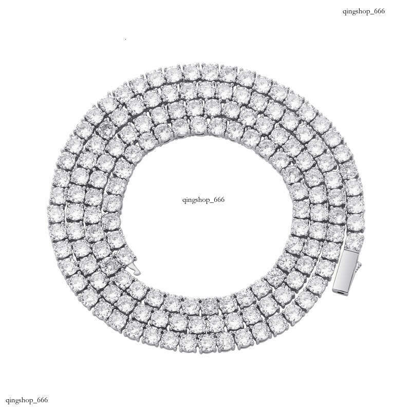 Sterling Silver Zircon Tennis Chain Necklace 3-5mm Spring Clasp Hip Hop Unisex Personality Trendy Bracelet