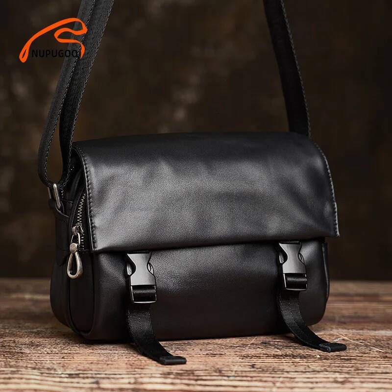 NUPUGOO Men's Shoulder Bag Genuine Casual Crossbody Bags Business High Quality Soft Leather Messenger For 7.9 Inch Ipad