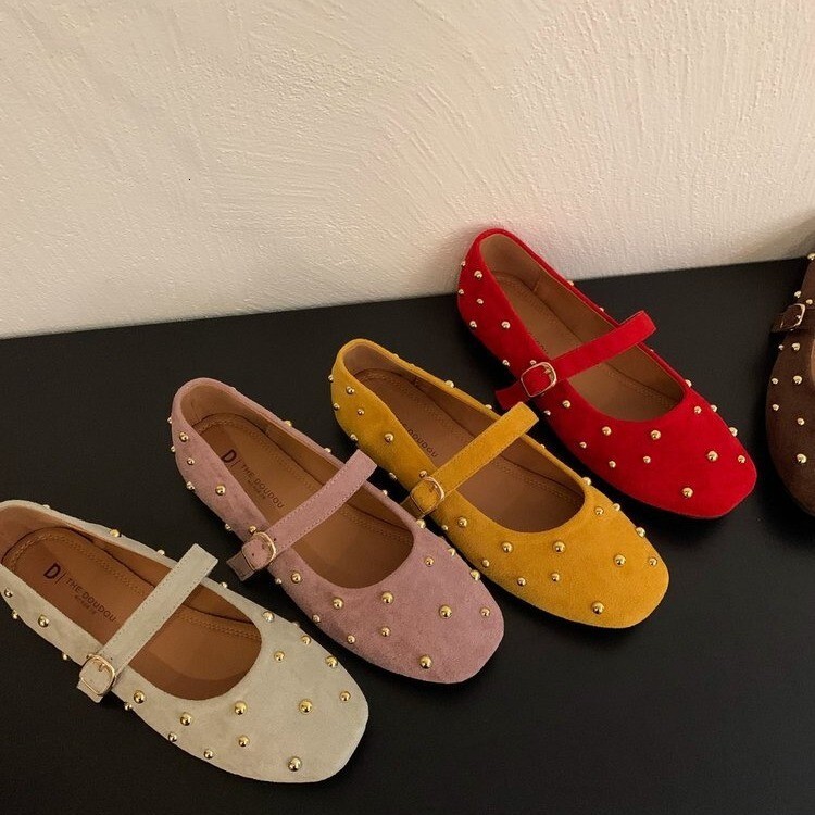 Red Mary Jane Women's Shoes 2025 Designer's New Square Toe Shallow Mouth Single Shoes Flat Shoes